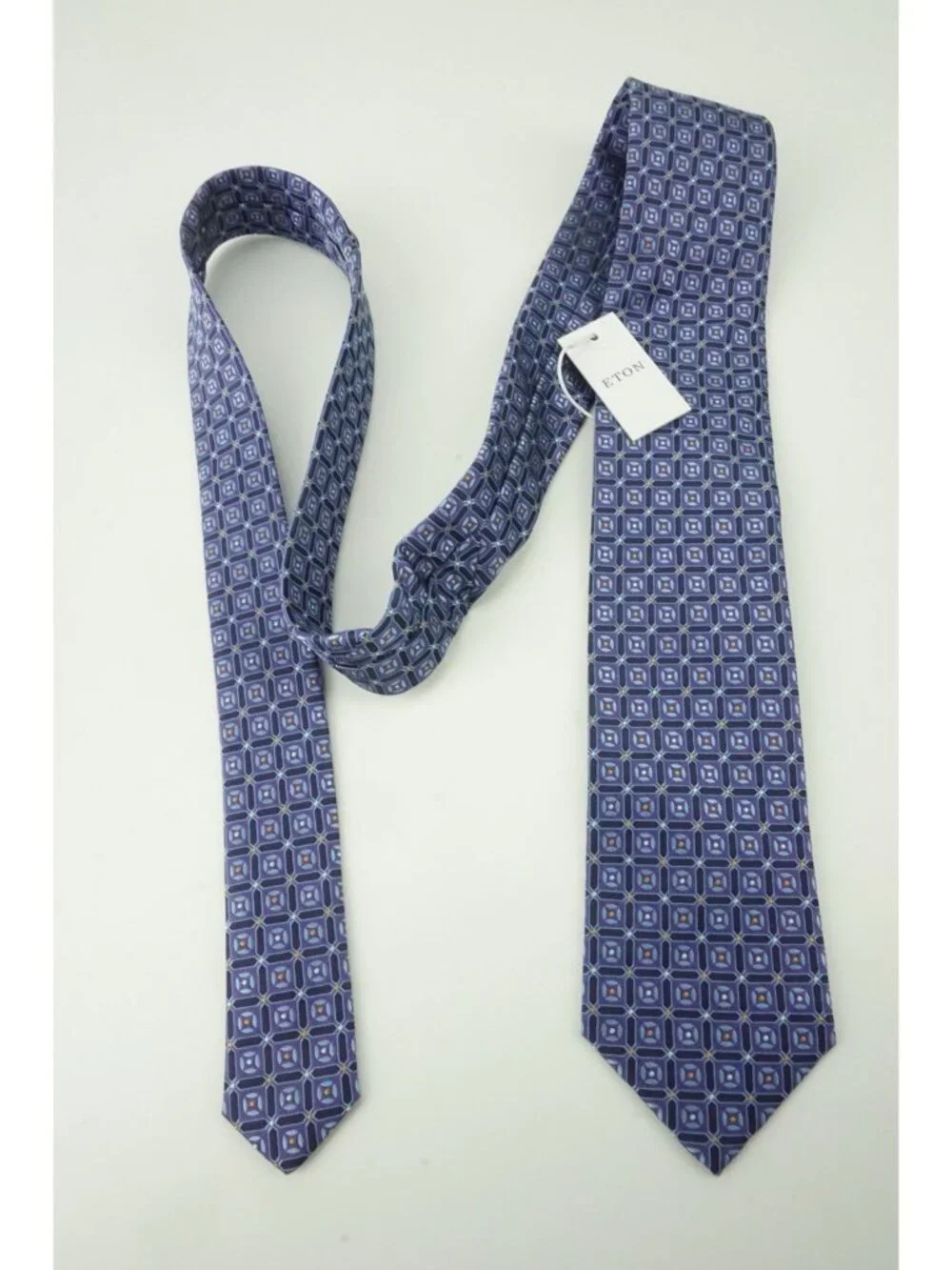 Eton Mauve Iris Eggplant Woven Geometric 100% Silk Tie Brand New With Tags